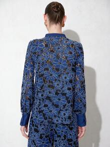 SHEIN Privé V-Neck Hollow-Out Loose And Versatile Elegant Long Sleeve Blouse For Women Fall Cloth For Women