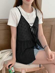 DAZY Women Summer Casual Sleeveless Top With Tie Detail And Ruffle Hem
