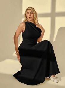 Auralis 女士加大码生日服装白色连衣裙优雅大方毕业礼服婚礼宾客礼服女士商务休闲女士演唱会服装 - 黑色 - 查看 5