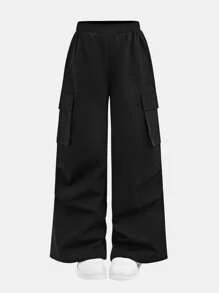 SHEIN Girlism Tween Girl Casual Streetwear Loose Jersey Print Top And Wide Leg Pants 2-Piece Set