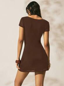 Easelle EAS Elle 2025 Spring/Summer Bohemian Black Knitted Women's Floral Embroidered Mini - Brown - View 4