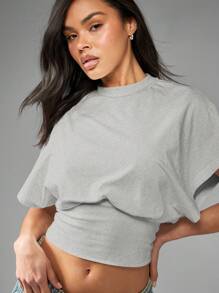 MISSGUIDED 短款盖袖 T 恤现代紧身胸衣后背系带细节褶皱腰设计休闲时尚街头服饰春夏节日日常必备 - 淺灰色 - 查看 3
