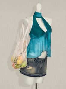 SHEIN ICON Y2k 夏季 V 领西部风外出波西米亚海滩女士嬉皮假日女士夏威夷娃娃装飘逸波西米亚蓝绿色渐变露背印花背心 - 彩色 - 查看 4