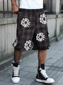 Manfinity EMRG Men's Summer Loose Drawstring Pocket Plaid Shorts Shorts For Men Graphic - Multicolor - View 5