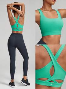 GLOWMODE 方領透氣運動胸罩，中等支撐度，適用於慢跑、健身、日常訓練 - 綠色 - 查看 7