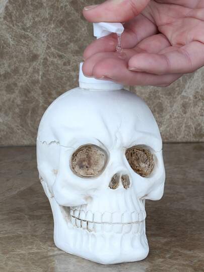 Goth 1pc Gothic Skull Soap Dispenser ,Shower Gel, Hand Soap Bottles,White Resin Halloween Bottle, Press Type Liquid Pump For Bathroom & Kitchen, Dark Aesthetic Decor,Home Decor