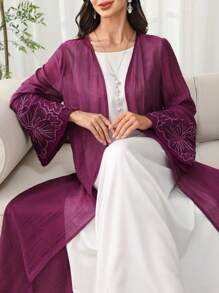 SHEIN Najma 阿拉伯开襟长袍，绣花花边，轻质面料，春夏季，朴素长袍