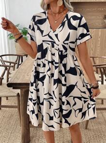 EMERY ROSE Women's Summer Vacation Style Floral V-Neck Babydoll Dress (Summer Women's Clothing) - Multicolor - View 1