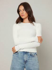 BizChic 2025 女士纯白色弹力船领毛衣，浪漫优雅，百搭，商务休闲装，适合秋冬季日常穿着、办公室穿着和通勤穿着