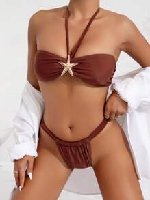 Swim Chiccia Summer Fashionable Hot-Selling Sexy Solid Color Starfish Jewelry Design Bikini Swimwear Set - Rust Brown - View 2