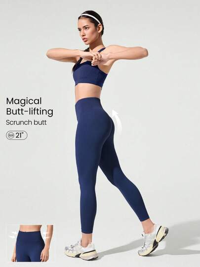 GLOWMODE 21英寸无缝清新型收腹紧身高腰紧身裤，中等强度跑步慢跑训练健身房锻炼