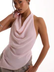 MUSERA Textured Chiffon Draped Halterneck Top Romantic Vacation Spring Summer