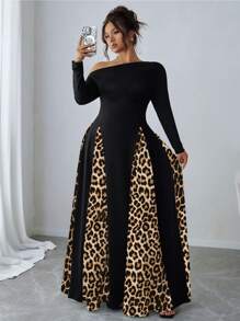 Elenzga Plus Size Women Long Sleeve Asymmetrical Patchwork New Year Party Dress Maxi Women Outfit - Multicolor - View 1