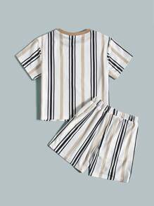 SHEIN Young Boy Striped Graphic Tee & Shorts Set - Multicolor - View 6