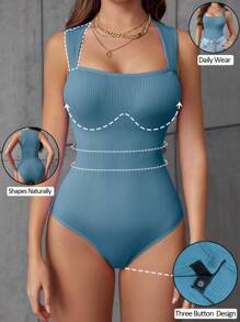 1 件女士纯色无缝腰部束腰三角裤紧身衣黑色吊带背心三角裤塑身衣休闲收腹塑身衣