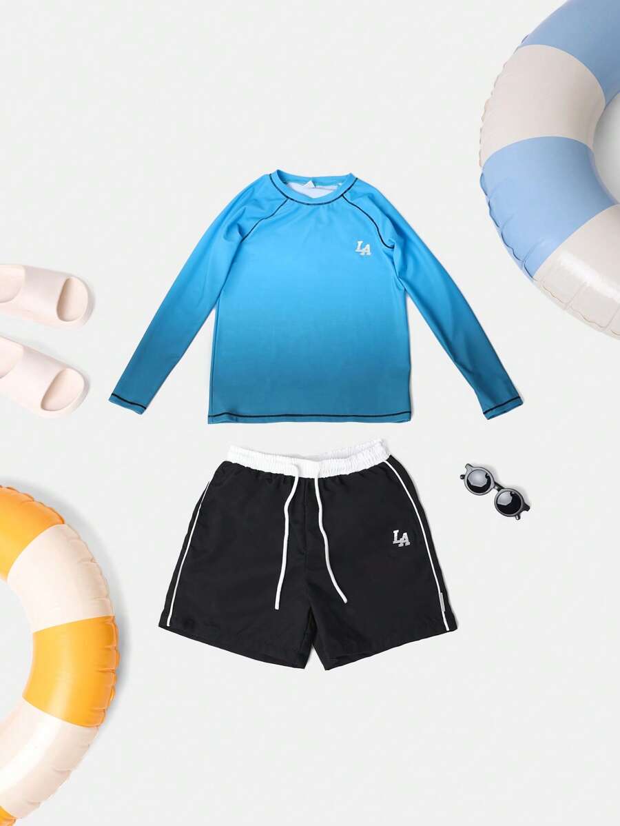 SUMWON Long Sleeve Sport Active Sun Protection Swim Rash Guard Athletic Performance Compression Water Sports Training UV Shield Surfing Beach Top - Multicolor - View 1