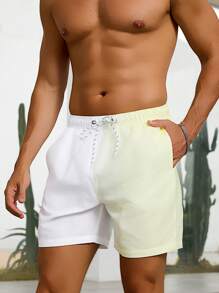 Palasendo Herrshorts med dragsko i midjan och sidofickor, färgblocksdesign, avslappnade strandshorts - Gul - Visa 4