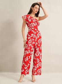 SHEIN Clasi Monos elegantes con cuello en V y estampado floral, con cordón ajustable en la cintura - Multicolor - Ver 5