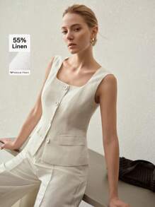 MOTF PREMIUM CHALECO SIN MANGAS CON BOTONES DE LINO