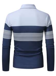 Manfinity Homme Camisa polo casual para hombre con rayas y contraste de colores