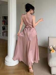 Feyla Handgemachtes 2-teiliges Set aus 3D-Blumen Ärmelloses Top und taillierenden Wickelrock, romantisches und elegantes Outfit für ein Date