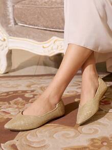 CUCCOO TILAWA Women's Shoes Glittery Gorgeous Outdoor Point Toe Slip-On Rose Gold Flat Loafers Vacation Shoes Summer Spring Shoes Spring Break Easter - Rose Gold - View 3