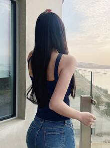 DAZY 女士条纹挂脖修身针织上衣 - 藏蓝色 - 查看 5