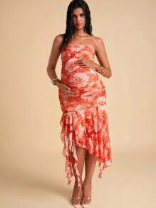 MaterniChic Pregnant Women's Fashionable Bandeau Midi Dress, Suitable For Summer Birthday Dresses For Maternity Baby Shower Elegant Summer Dress