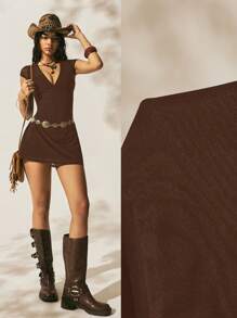 Easelle EAS Elle 2025 Spring/Summer Bohemian Black Knitted Women's Floral Embroidered Mini - Brown - View 7