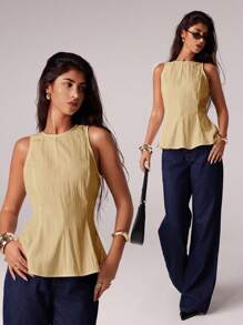 Avantive 春夏女士浪漫/舞会/正式/生日/90 年代/商务休闲女士/优雅/西部装/外出/时尚/休闲/Y2K/俱乐部/办公室/鸡尾酒会/复古/紧身/狂欢节/有趣/优雅/老钱/街头服饰/度假/乡村音乐会/工作服/端庄/春假/单身女郎/坏蛋/基本款/毕业/A 字形荷叶边上衣 - 杏色 - 查看 2