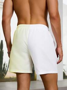 Palasendo Herrshorts med dragsko i midjan och sidofickor, färgblocksdesign, avslappnade strandshorts - Gul - Visa 2