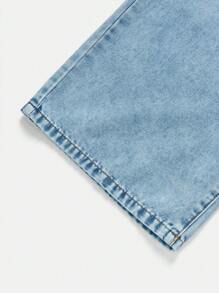 SHEIN Blugi din denim spălați, casual, moi și subțiri, cu talie elastică, pentru fete adolescente, primăvară/vară