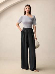 BizChic 2025 夏季新款女士商务休闲日常通勤优雅海滩度假适合婚礼宾客、乡村音乐节、早午餐、机场装，90 年代复古斯德哥尔摩风格美国独立松紧腰阔腿全长裤