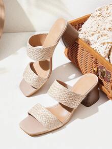 Styleloop Women's Square Toe Stiletto High Heel Sandals, Elegant And Versatile - Apricot - View 1