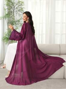 SHEIN Najma 阿拉伯开襟长袍，绣花花边，轻质面料，春夏季，朴素长袍