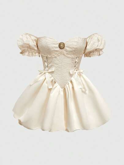 Fairycore Plus Size Vintage Victorian Palace Style Off Shoulder Puff Dress