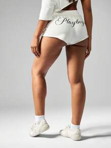 Missguided x Playboy Quần Short Thể Thao Chạy Bộ Quần Áo Thể Thao Mùa Hè Quần Áo Mặc Ở Nhà - trắng - Xem 4