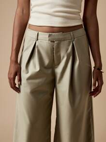 MISSGUIDED Pleated Wide Leg Dress Pants Professional Office Work Trousers Palazzo Style Business Formal Wear - Green - View 4