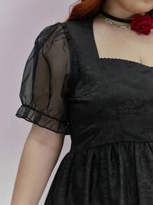 ROMWE Gothic Jacquard Graduation Prom Dress, Vine Pattern Jacquard A-Line Plus Size - Black - View 2
