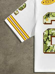 Manfinity ZONE917 男士夏季街头号码印花撞色条纹宽松T恤