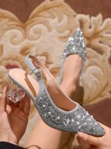 CUCCOO TILAWA Escarpins à talons cristal et strass ajourés à bout pointu pour femmes, convenant pour les sorties, les banquets, les fêtes et autres événements pour l'ambiance des fêtes de Noël et du Nouvel An, automne et hiver, Saint-Valentin
