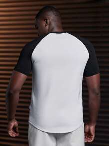 Mainfolk Men's Casual Knit Patchwork Loose Short Sleeve T-Shirt, Daily Wear, Summer - Multicolor - View 2
