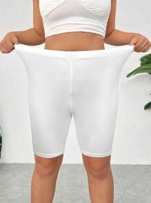 SHEIN EZwear Shorts informales de talle elástico blanco para mujer de talla grande
