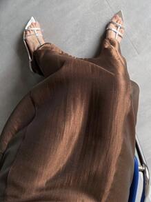 FRIFUL Falda larga casual y versátil de color café sólido con tirantes y dobladillo acampanado para mujer de talla grande, ropa de resort, ropa de otoño, ropa de vuelta al colegio - Café integral - Ver 4