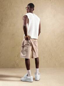 SUMWON Quần short denim thợ mộc nhiều túi tiện dụng Quần áo làm việc mùa hè phong cách Cargo kaki vải bạt rộng rãi - Màu Khaki - Xem 5