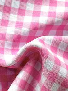 Swim Mod 2件套女士夏季格纹随机印花细肩带性感粉色比基尼套装 - 粉色 - 查看 6