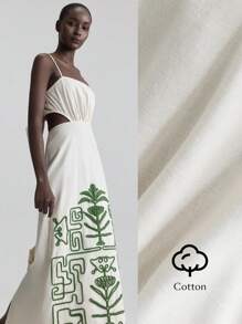 Ontre 女式白色刺绣露背夏季休闲假日无袖长裙，假日风格波西米亚女装，白色连衣裙 - 杏色 - 查看 2