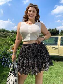 Comfortcana Plus Size Summer Ditsy Floral Chiffon Underskirt Design Short Skirt