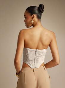 Hauture Women's Sexy Going Out Sheer Nude Ruched Bustier Top