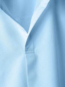 Franclia 女式简约设计宽松蝙蝠袖翻领纯色短袖衬衫 - 藍色 - 查看 5